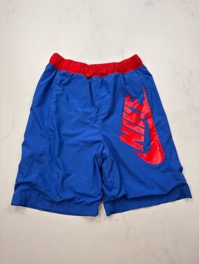 Nike Athletic Track Woven Shorts Blue Red Elastic Waistband - Boys Large